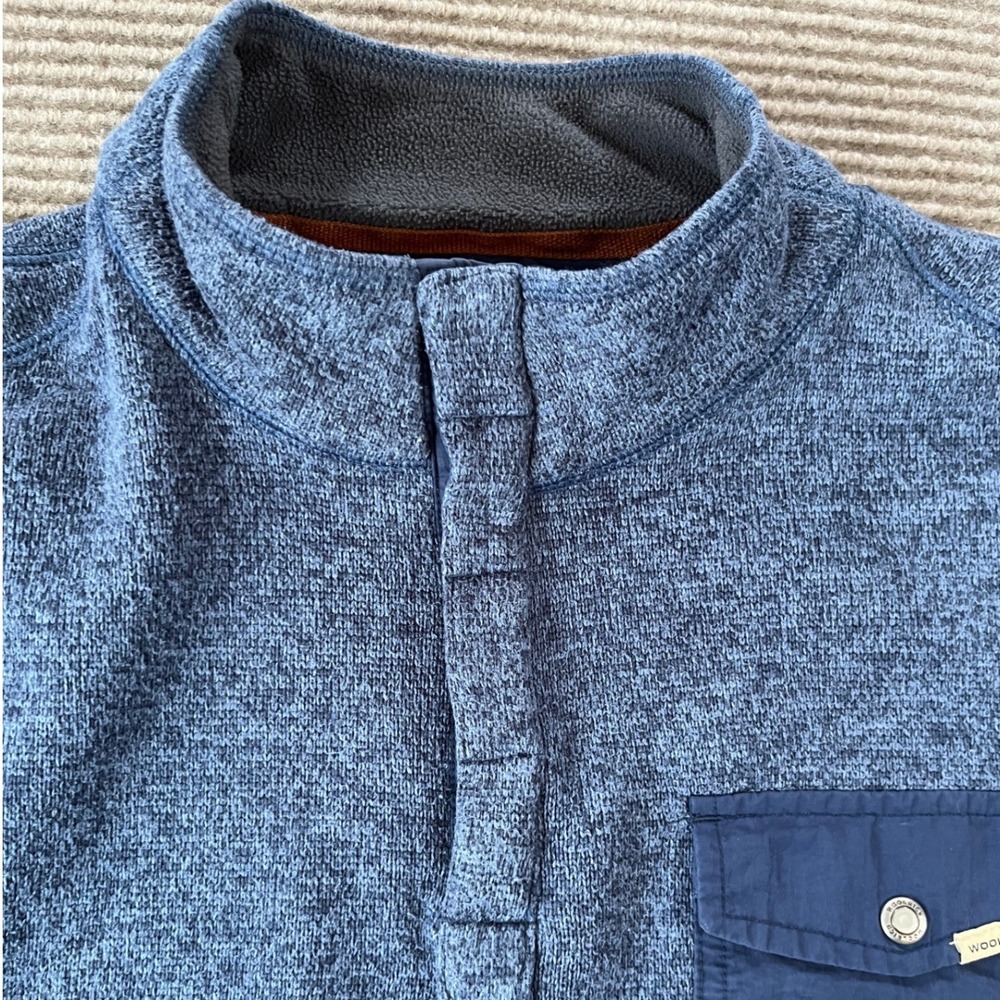 Woolrich Mens Blue Marled Fleece Quarter Snap Pullover Sweater Size Large - Picture 3 of 9